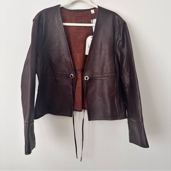 Gap x Cult Gaia Dark Brown Leather Jacket with Tie Closure XL NWT $500 Retail - Picture 1 of 9